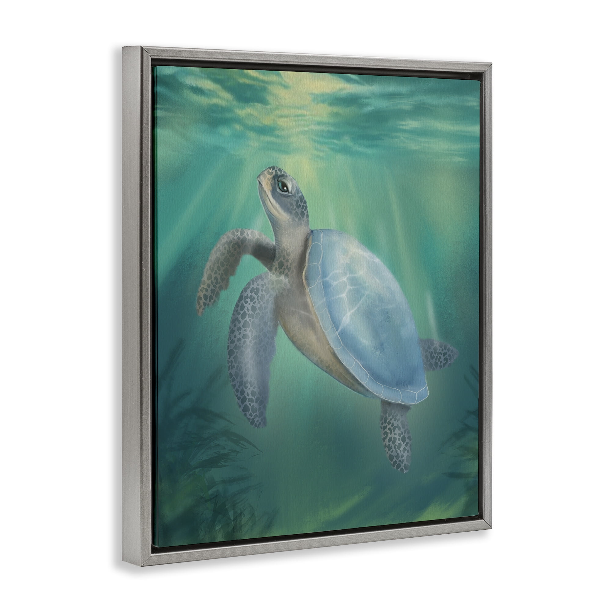 Stupell Industries Coastal Beach Sea Turtle Gray Framed Floater Canvas Wall Art, design by Matthew Piotrowicz