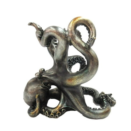 Tabletop Wine Holder Rustic Silver Octopus Wine Holder 7.5 Inch Tall Tabletop Bar Counter Decorative Sculpture ()