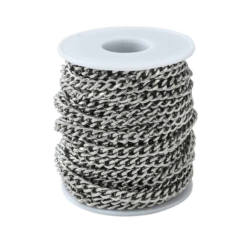 Resistant 304 Stainless Steel Cuban Link Chains Chunky Chains Curb Chains with Spool Faceted Unwelded Stainless Steel color 7x5x1.4mm about 32.8 Feet(10m)/roll