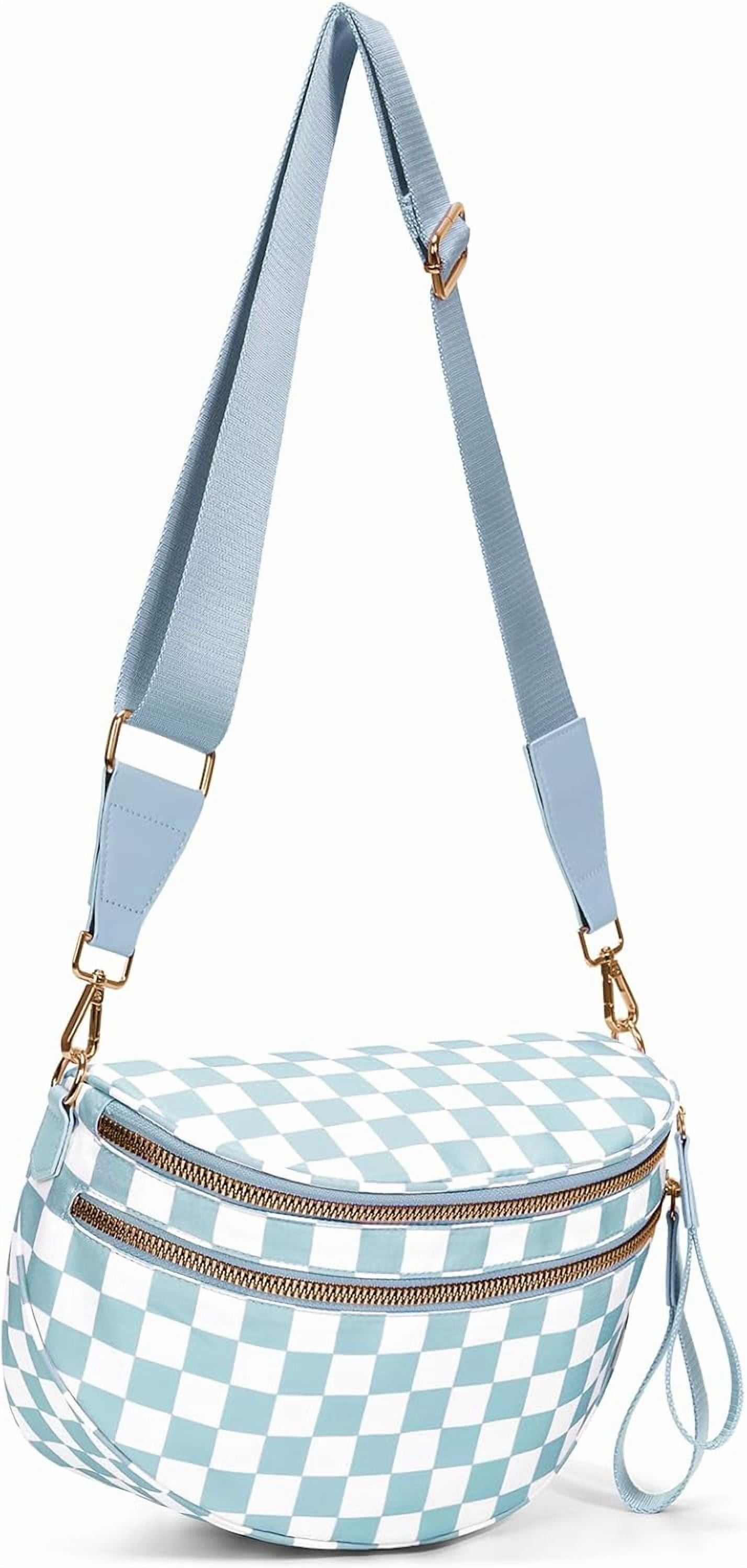 Checkered Crossbody Bag,Spacious Bum Bags for Women Nylon Crossbody Fanny Packs Checkered Purse Belt Wallet