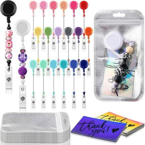 Beaded Badge Reel Set Retractable Clip Holder for Jewelry DIY CraftMaking B