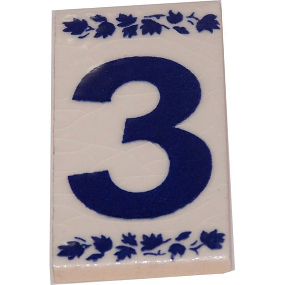Holy Land Market Numeral Three Painted Tile from Jerusalem - 3x1.5 Inches - Asfour Outlet Trademark