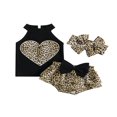 thumbnail image 1 of CNKOO Baby Girls Summer Outfit Leopard Print Heart Sleeveless Rib Knit Tank Tops Bow Ruffles Shorts Headband 3Pcs Clothes Set 6-9 Months, 1 of 8