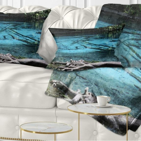 Designart Blue Pond in Deep Forest - Landscape Photography Throw Pillow - 12x20