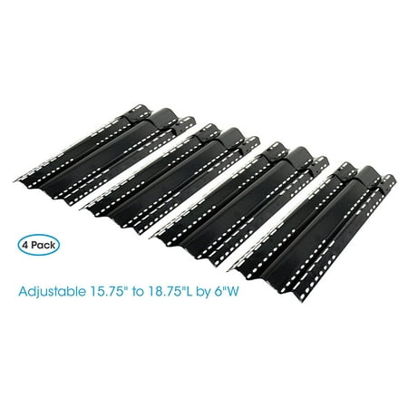 Grill Heat Shield Porcelain Grill Heat Plate 4 Pack, Adjustable Grill Heat Shield, Heat Tent, Flavorizer Bar, Burner Cover, Replacement Parts for BBQ Gas Grill, 6“ Extra Wide, Extends from 15.75“ up to 18.75“L ()