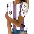 thumbnail image 1 of Camisas de Manga Corta para las Mujeres Impresión Cuello Redondo Suéter Encaje Blusa, Top Casual para el Hogar Y Diario, 1 of 1