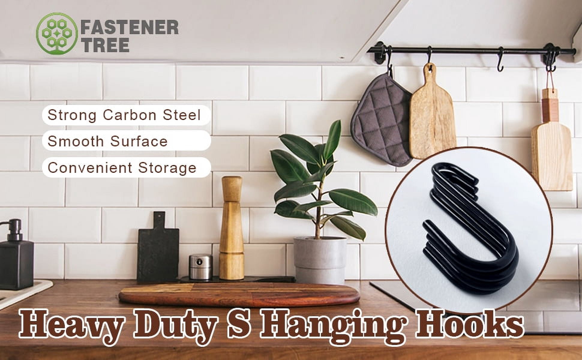 FASTENER TREE 30 Pack S Hooks, 3.5x2.4 Carbon Steel S Hanging Hooks