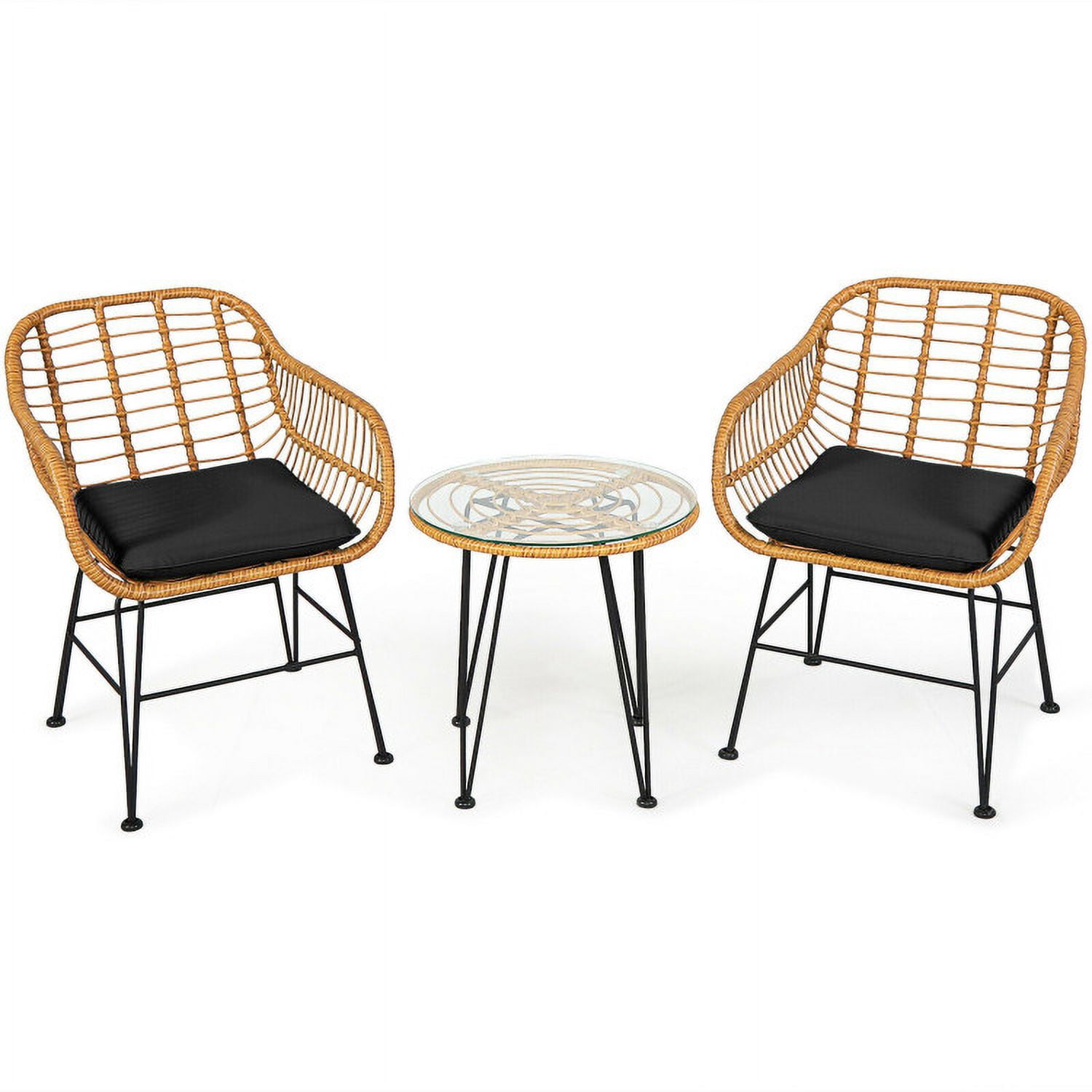 Aimee Lii 3 Pieces Rattan Furniture Set with Cushioned Chair Table, Outdoor Patio Furniture, Black Aimee Lii 3 Pieces Rattan Furniture Set with Cushioned Chair Table, Outdoor Patio Furniture, Black