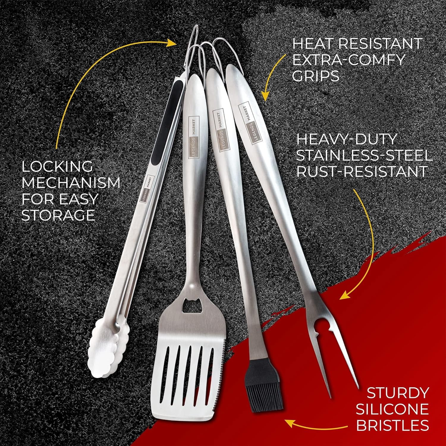 BBQ Tools Grill Tools Set with Grill Tongs, Spatula, Forks, Brush - Stainless Steel Grill Kit Grilling Utensils Set - Perfect BBQ Grill Accessories for Outdoor - Gifts for Dad - 4 PCS