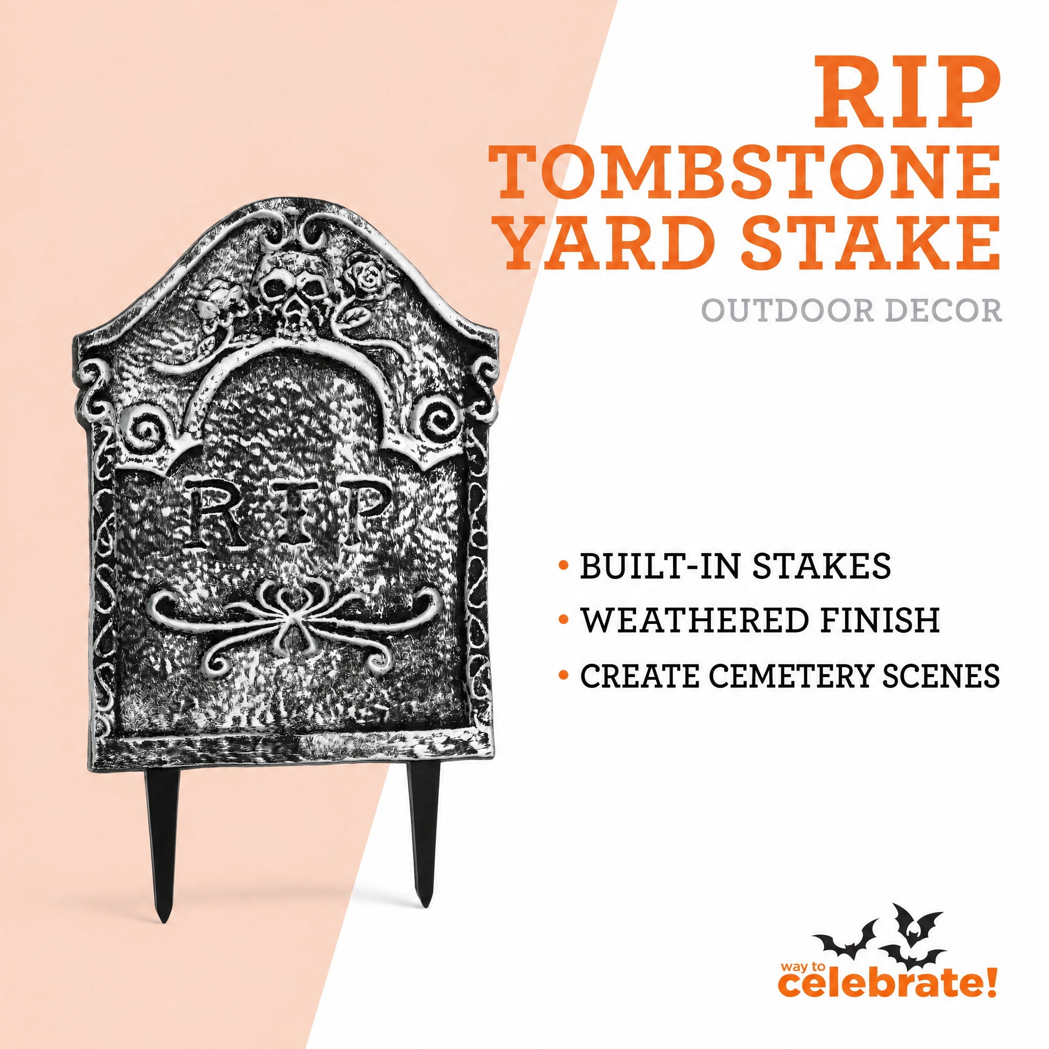 RIP Tombstone Yard Stake Outdoor Decoration, Gray, 15.25", Halloween by Way To Celebrate