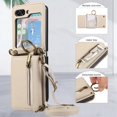 thumbnail image 3 of Decase Compatible with Samsung Galaxy Z Flip 5 Case with Card Holder and Strap for Women,Crossbody Lanyard,Stand Ring Kickstand,Snap Clasp,Phone Wallet Case,Beige, 3 of 10