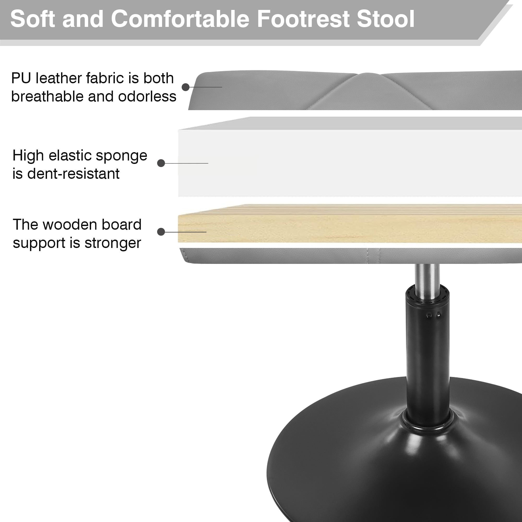 VECELO Footrest Height Adjustable Ottoman Leg and Foot Rest for Work Comfort, Computer Desk Swivel Stool with Thick Padding, Office Seat, Grey