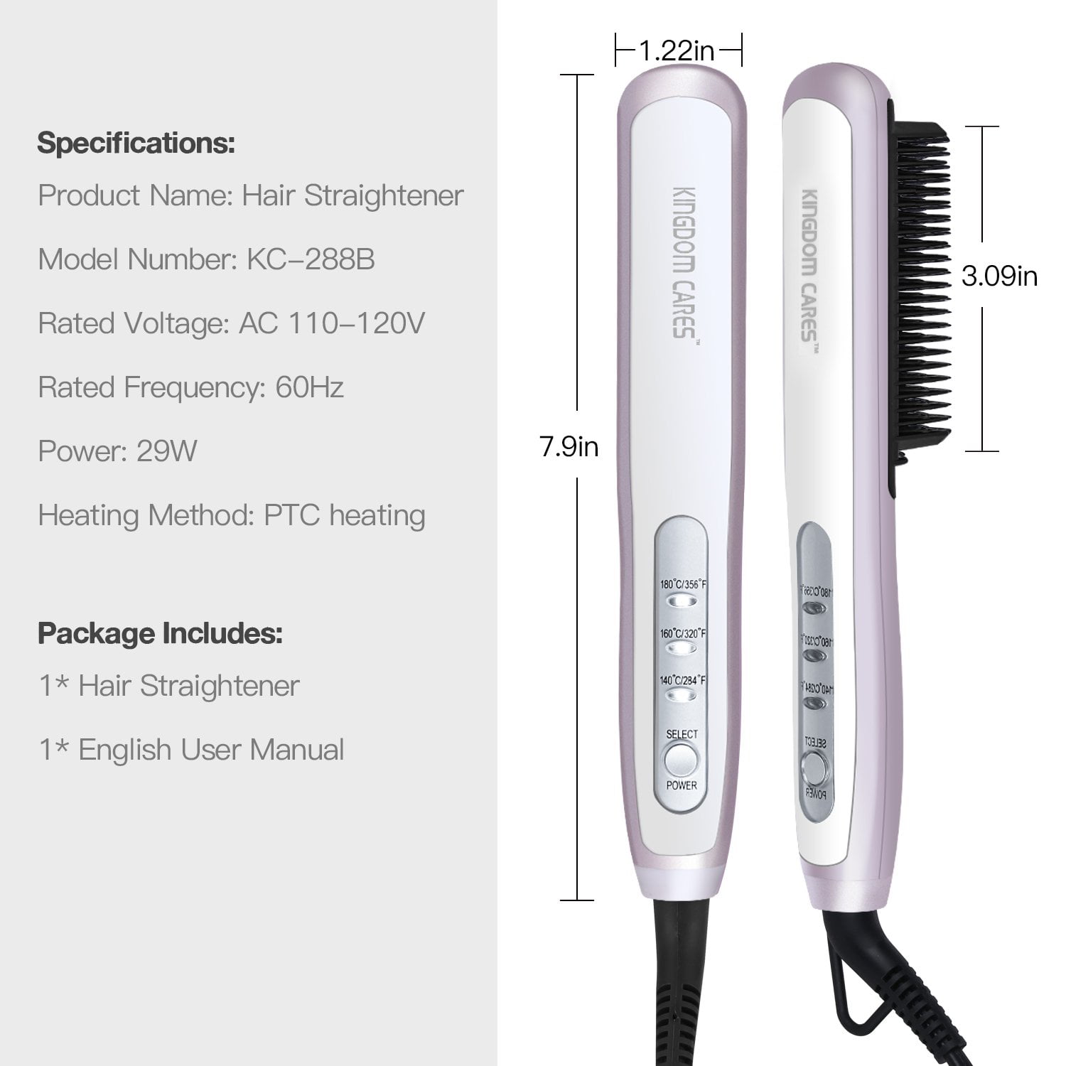 KINGDOMCARES Hair Straightener Brush, PTC Faster Heating Straightening Brush  Styler At Home Purple 