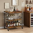 thumbnail image 2 of Wine service bar cart 3-story large household cart, rolling wine rack with wheels mobile kitchen service cart, industrial service cart with detachable tray for kitchen living room and dining room, 2 of 9