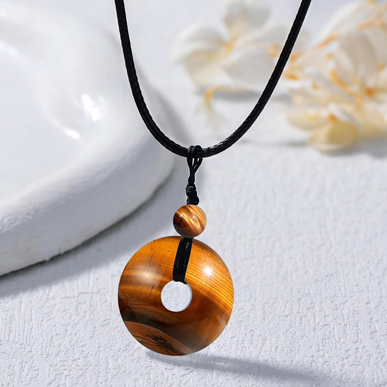 DVEATR Turquoise/Azurite/Tiger's Eye/Malachite/Moonstone Necklace for Women, Bare Stone Pendant Necklace Jewelry Gift, with 45.72 + 5.08cm Leather Cord Chain