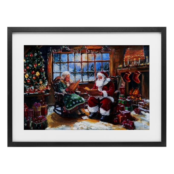 Stupell Industries Mr. and Mrs. Claus Hearth Black Framed Print Under Glass, design by Sara Culpepper, 14 x 20