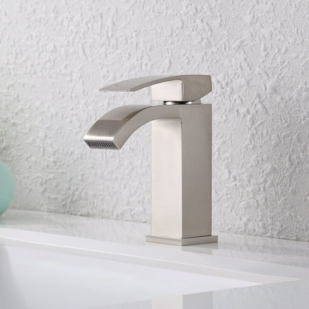 Kes Single Handle Waterfall Bathroom Vanity Sink Faucet With Extra Kes Single Handle Waterfall Bathroom Vanity Sink Faucet With Extra Large Rectangular Spout Brushed Nickel