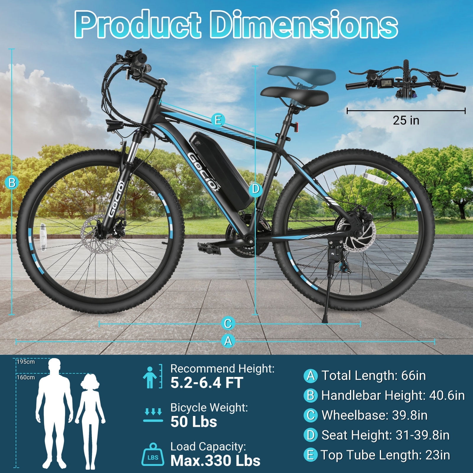 Gocio UL2849 Certified 26" Electric Bike for Adults, 750W Peak Motor, 48V 7.8Ah Battery, 20MPH Max Speed, Off-Road Mountain E-bike