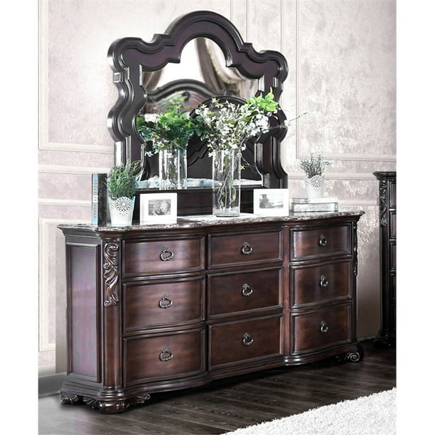 Furniture Of America Troy 9 Drawer Marble Top Dresser And Mirror