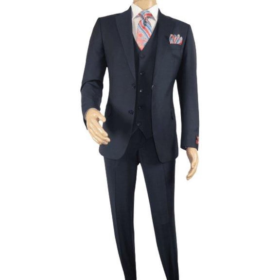 Men Suit BERLUSCONI Turkey 100% Italian Wool Super 180's 3pc Vested #Ber14 Navy