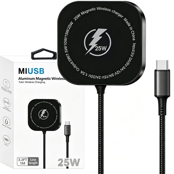 Magnetic Wireless Charging Pad,25W Fast Wireless Charger Compatible for iPhone Pro Plus,Max & AirPods 4/3 Pro,Ideal for Home, Office & Travel,Black