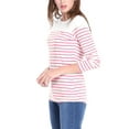 thumbnail image 4 of MODA NOVA Junior's Color Block Long Sleeve Striped T-Shirt Light Pink L, 4 of 5