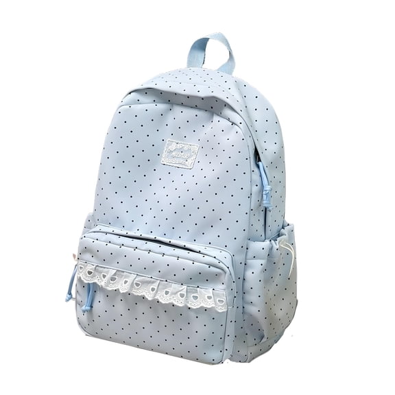 Coquette Aesthetic Backpack Cute Backpack with Lace Large Laptop Daypack Kawaii Supplie with Cute Accessories (Black polka dot)