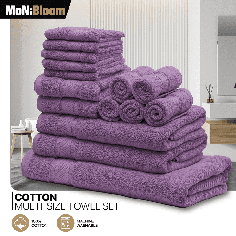 MoNiBloom 15Pcs Towel Set, 100% Cotton, Bath Sheet 35x70, 2 Bath Towels  27x54, 2 Hand Towels 16x28 and 10 Wash Cloths 12x12, Machine Washable