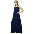 thumbnail image 3 of Bimba Women Rayon Night Gown Blue Full Length Long Maxi Spaghetti Strap Sleep Dress-26, 3 of 7