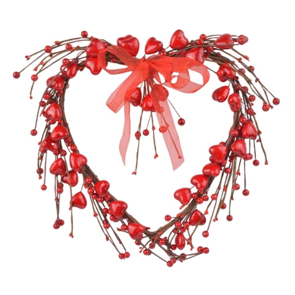 Valentine's Day Heart Shaped Wreath, Artificial Berry Wreath with Red Pink White Heart Berries, Handmade Valentine's Decorations for Front Door Wall Window Anniversary Wedding Party Gift