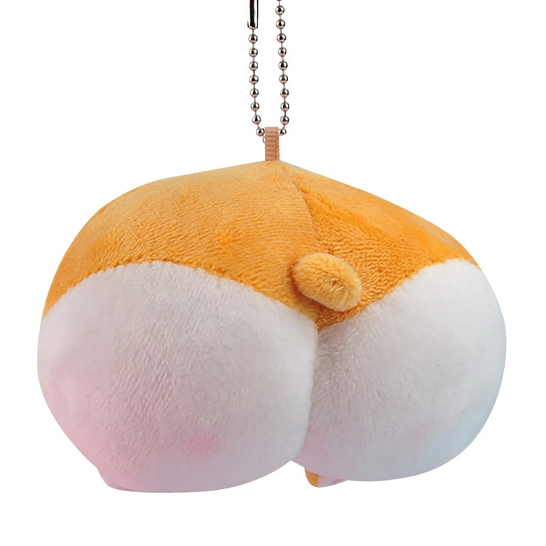 Heiheiup Cute Soft Peach Cat Plush Toys Corgi Dog Pig Keychain Bag