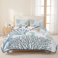thumbnail image 3 of Twin Quilt Set 68''x86'', Light Blue Coastal Lightweight Summer Bedspread Coverlet Set with 2 Pillow Shams, Summer Beach Coral Shell Starfish Breathable All Season Quilt Bedding for Dorm/Bedroom, 3 of 9