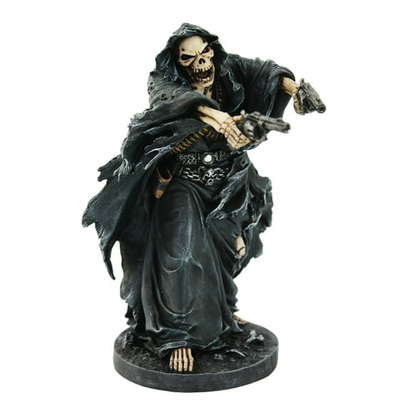 Ebros Grim Reaper Assassin With Guns Revolvers Skeleton Death Fantasy Horror Collectible Figurine 9.5 Inch Tall