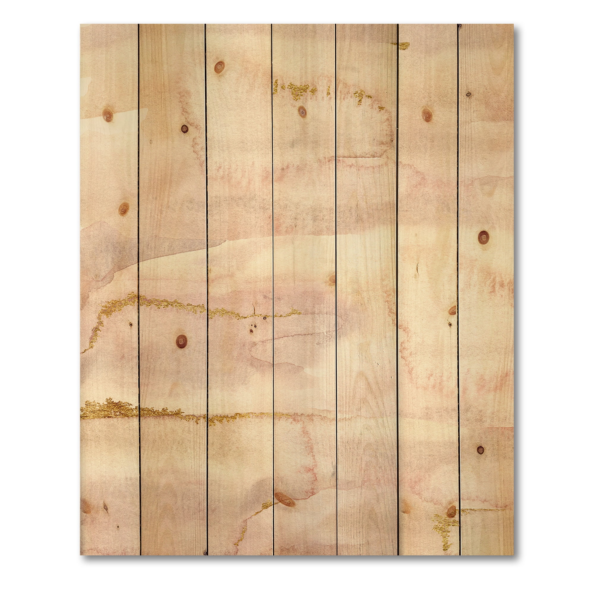 Designart 'Pastel Abstract With Beige Pink and Yelllow Spots' Modern Print on Natural Pine Wood