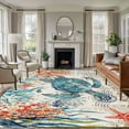 thumbnail image 2 of 6x9 Area Rugs, Sea Turtle Coastal Non-Skid Rubber Backing Large Rectangle Rugs - Living Room Bedroom Home Office, Vintage Beach Coral Starfish Nautical Indoor Floor Mat Carpets Washable Rug, 2 of 9