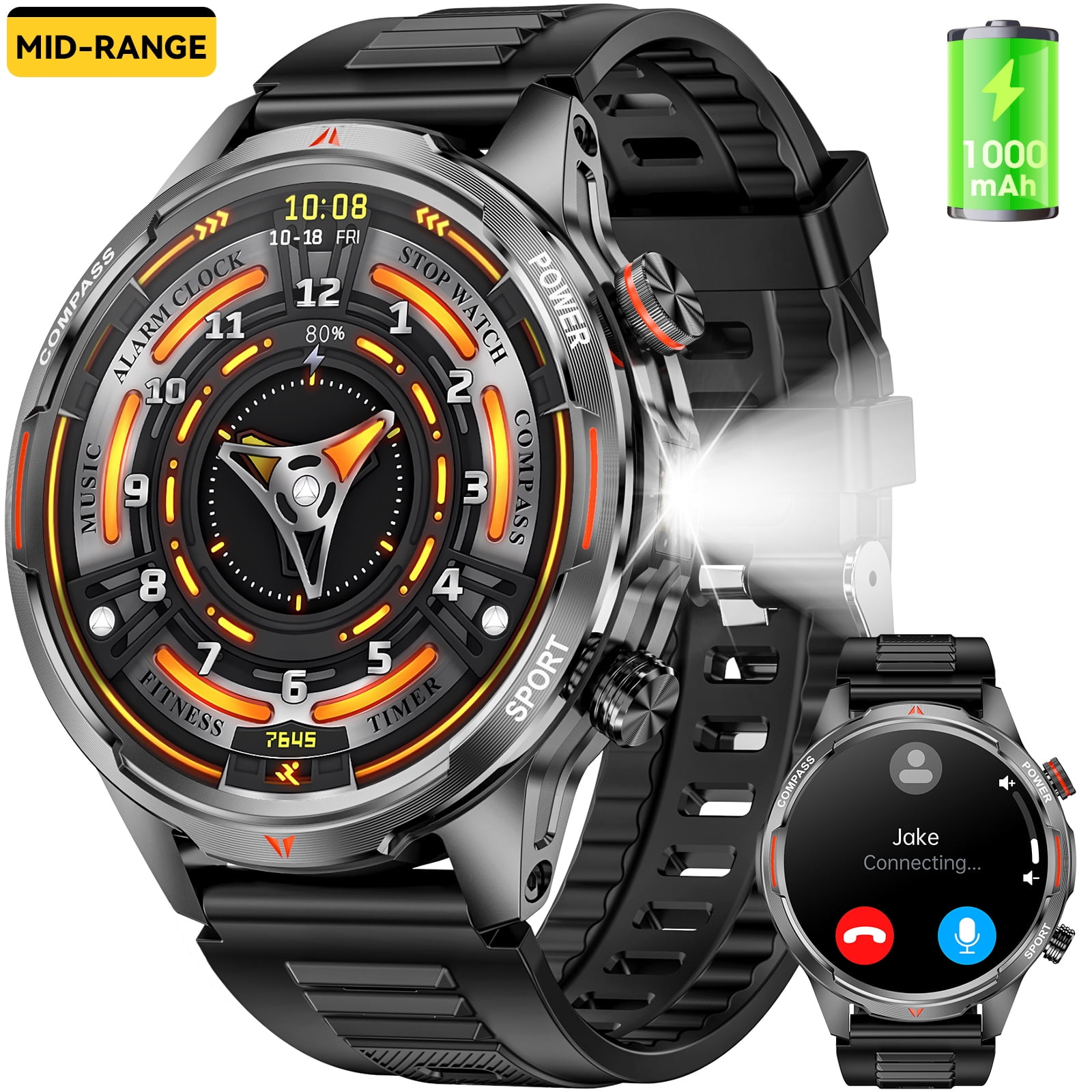 3CLOUDGE Smart Watch 1.7" Smartwatch (Metal Body) with 1000mAh Battery/ IP68 Waterproof/100+ Sports Modes, Outdoor Sports, Fitness Tracker fits for Android iPhone Devices (Black)
