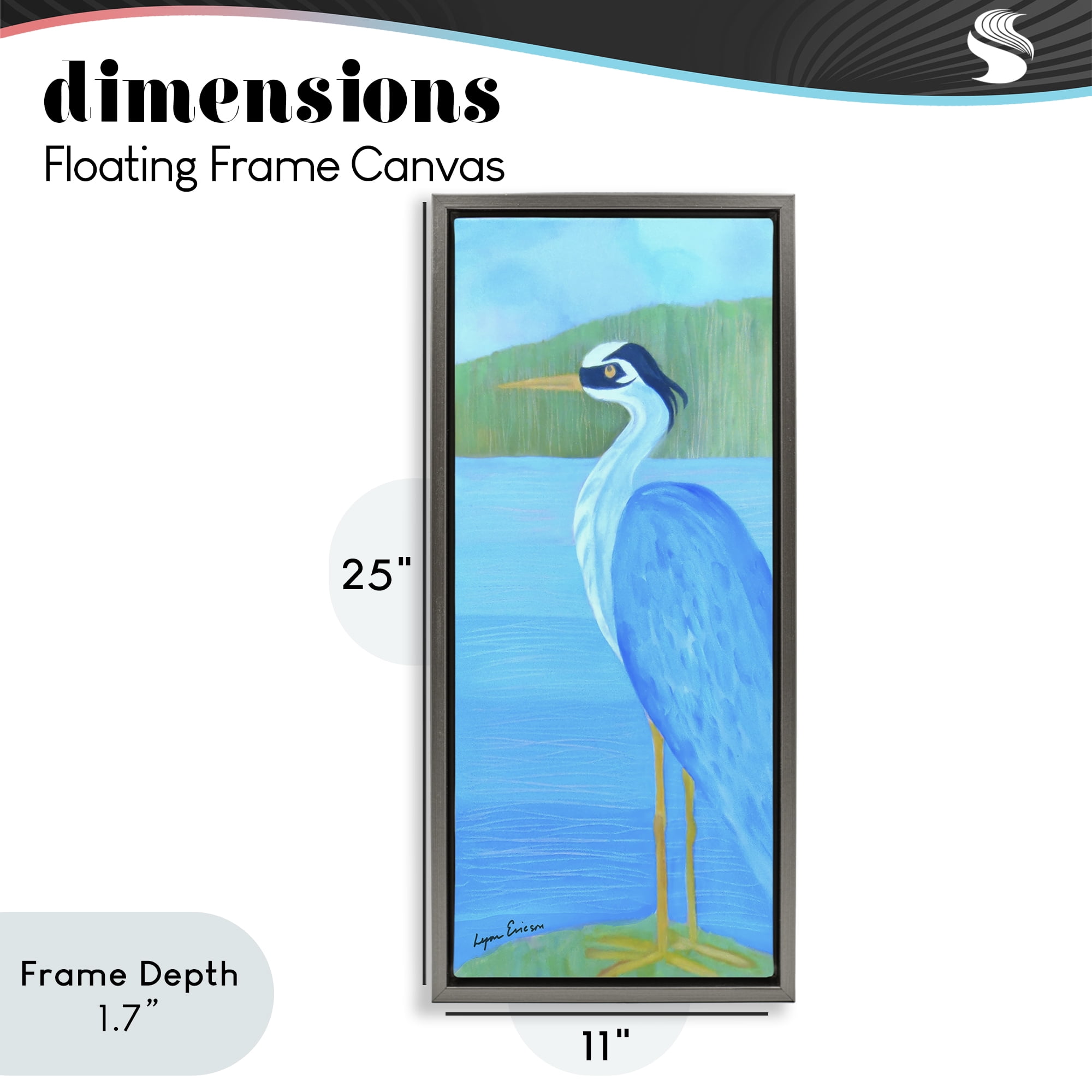 Stupell Industries Great Blue Heron Gray Framed Floater Canvas Wall Art, design by Lynn Ericson Fine Art