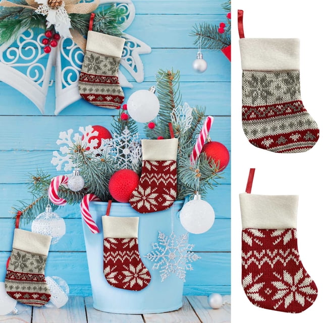 Calcetines Pequeños de Lana con Copos de Nieve para Decoración Navideña, Juego de Cuchillo y Tenedor de Punto, Adornos para Árbol de Navidad, Bolsa de Regalo