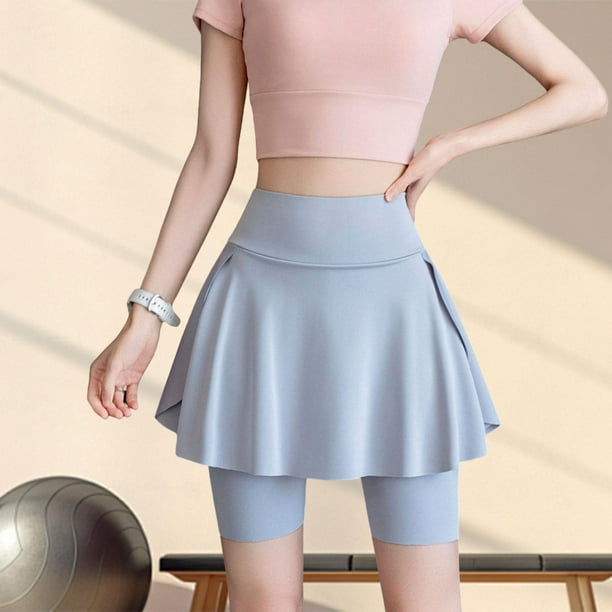 Falda de tenis con bolsillo, ropa deportiva para hacer ejercicio, , entrenamiento, pantalones cortos de cintura alta Gris