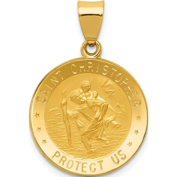 14K Yellow Gold Polished And Satin St. Christopher Medal Hollow Pendant (29 X 19.75) Made In United States xr1299