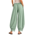 thumbnail image 5 of Women's Casual Pants Elastic Waist Patch Lace Pant With Pockets Baggy Straight Leg Trousers, 5 of 7