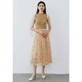 thumbnail image 4 of Chicwish Women's Light Tan 3D Posy Double-Layered Mesh Midi Skirt, 4 of 11