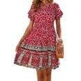 thumbnail image 1 of DYMADE Women Short Sleeve Empire Waist Round Neck Bohemian Woven Dress, 1 of 4