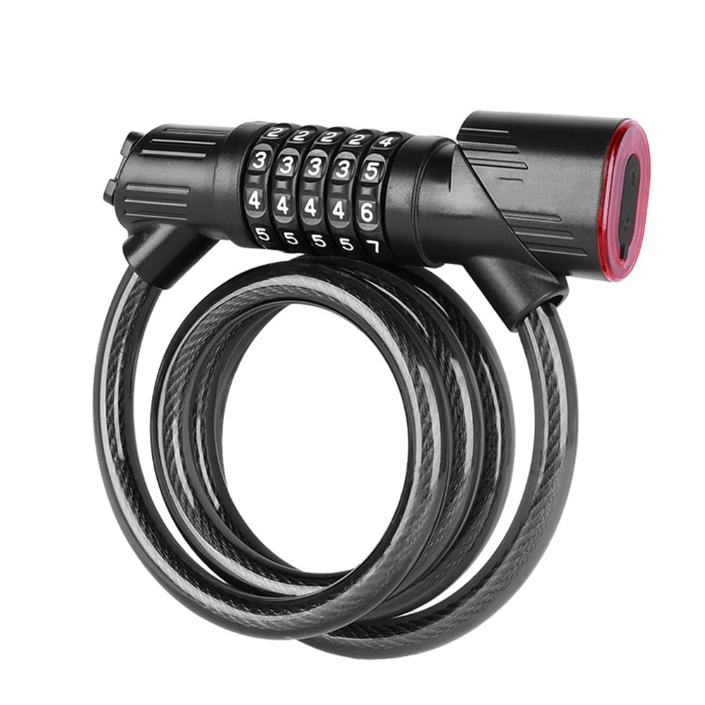 CENL Smart Bike Lock with LED Tail Light - 5-Digit Code, 1.2m Steel Cable