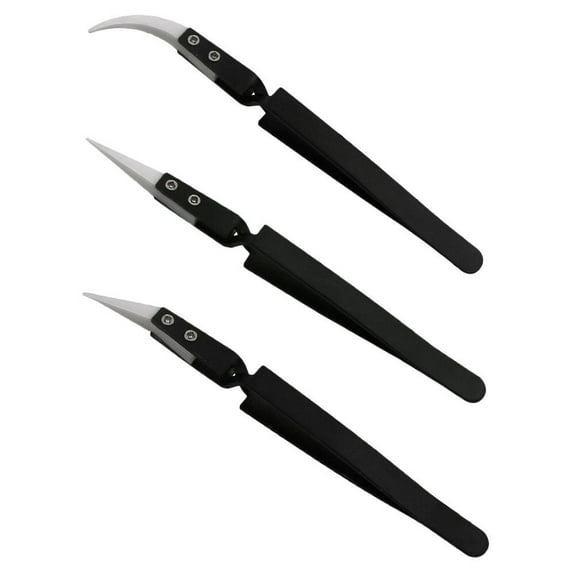 Guyelim Ceramic Tweezer 3pcs Professional Ceramic Tweezers Practical Pointed Electronic Tweezers