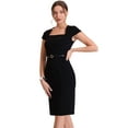 thumbnail image 1 of Vestido tubo Allegra K con cinturón y mangas casquillo vintage para mujer Negro XS, 1 of 6
