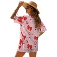 thumbnail image 2 of FKEKYI Pink Bow Strawberry Print Women's 2 Piece Set Summer Short Shirt Open Front Top & Relaxed Shorts with Elastic Waist Soft Vacation Outfit Loungewear Beachwear, L, 2 of 7
