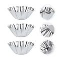 thumbnail image 3 of BRIGHTFUFU 6 moldes para tartas de acero inoxidable delicados y útiles con flores, moldes reutilizables para cupcakes, muffins, para hornear, para cocina, plateado, 3 of 7