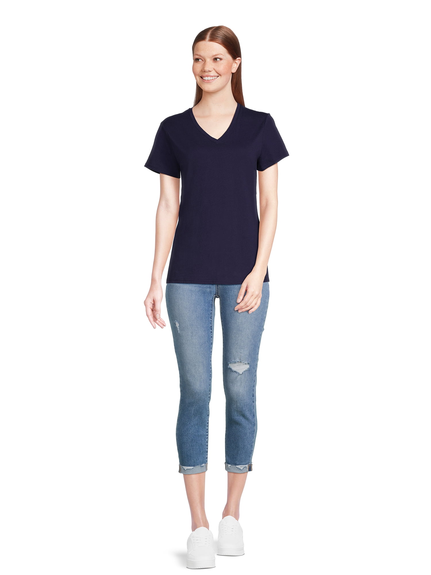 RealSize Women's V-Neck Tee with Short Sleeves, Sizes XS-3XL