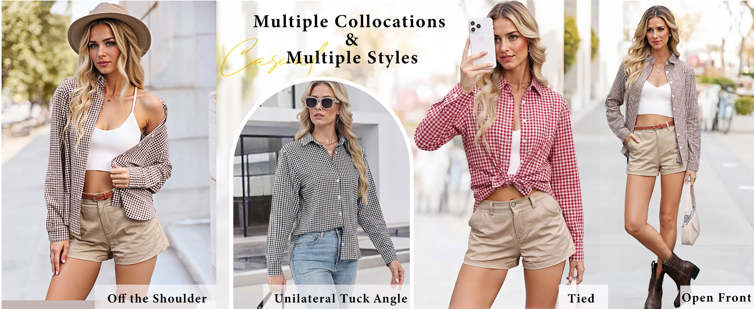 Fantaslook Plaid Button Down Shirts for Women Dressy Casual Long Sleeve Shirts Collared Work Blouses Tops